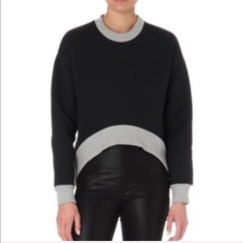 Etre Cecile || Navy Cropped Neoprene Ribbed Sweatshirt